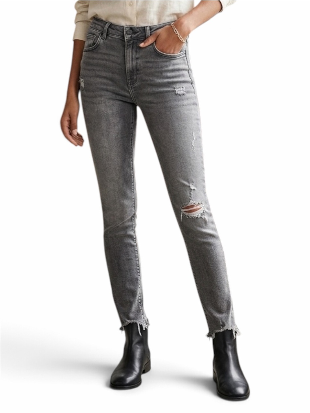 Zara Gray Distressed High-Rise Skinny Jeans